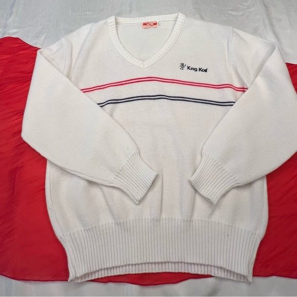 Vintage V-neck From The King Kod Brand with Red and Blue Stripes Size Medium - Picture 2 of 6